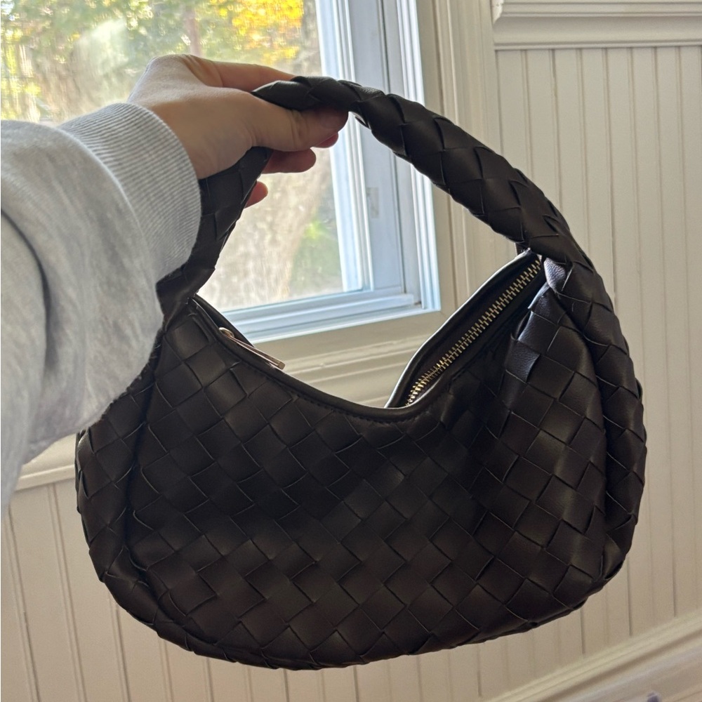 Anthropologie Brown Woven Faux Leather Handbag